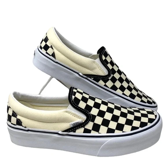 VANS Classic Slip On Platform Canvas Check Women's Black Shoes Skate VN00018EBWW - Picture 1 of 9